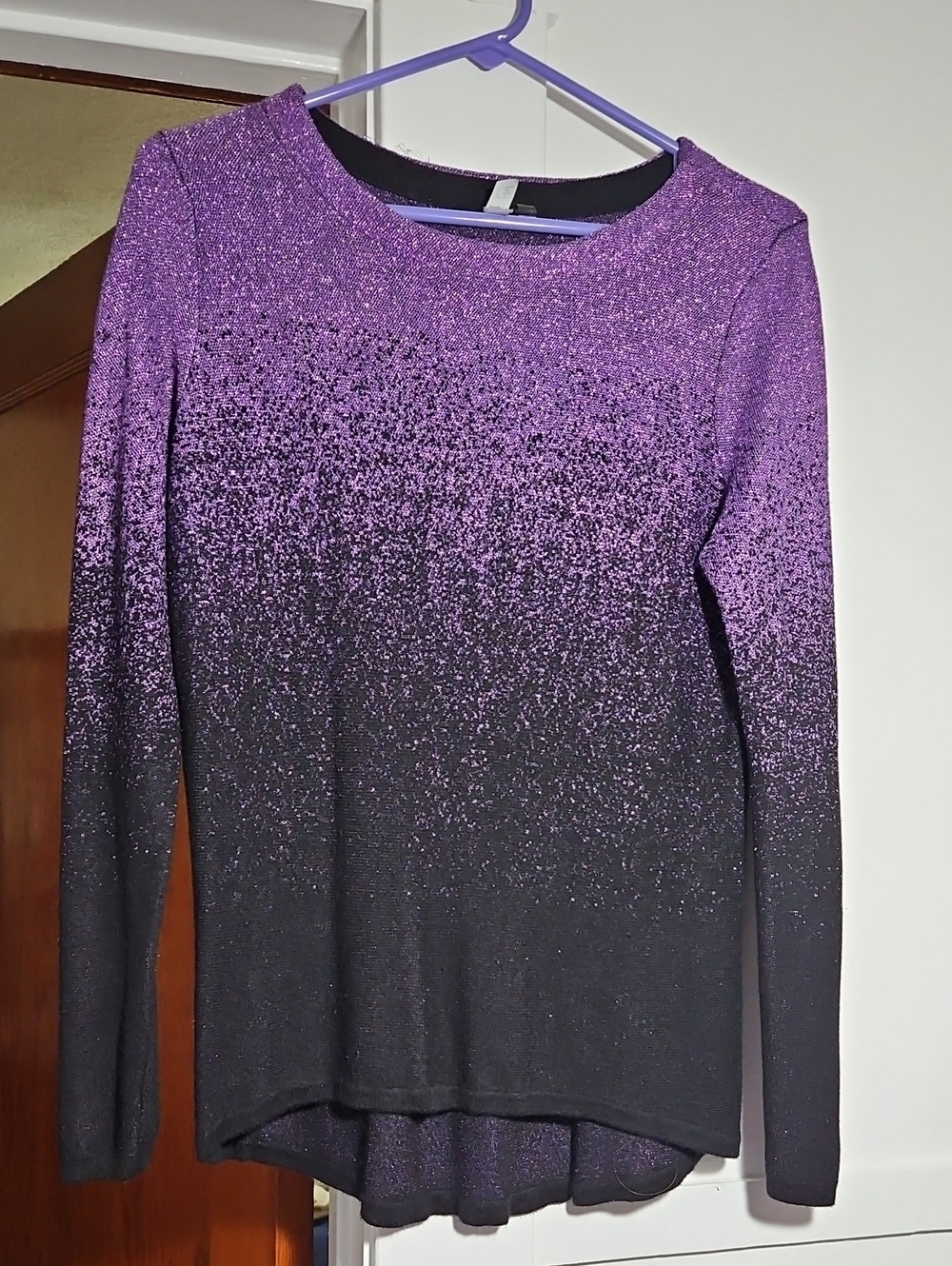 NY Collection Long Sleeve Purple & Black Metallic Knit Sweater Size PL EUC